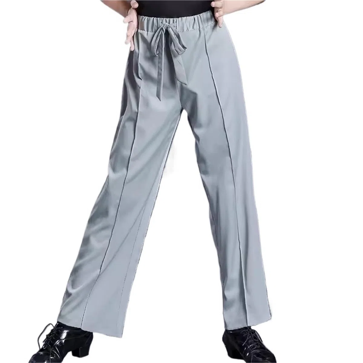 Pantaloni Uomo Eleganti Set Da Ballo Latino For Bambini, Azzurro Chiaro, Abbigliamento For Balli Latino For Bambini, Abbigliamento For Balli Rumba/cha Cha/samba, Pantaloni Neri Con Lacci(160CM,Pant 2)