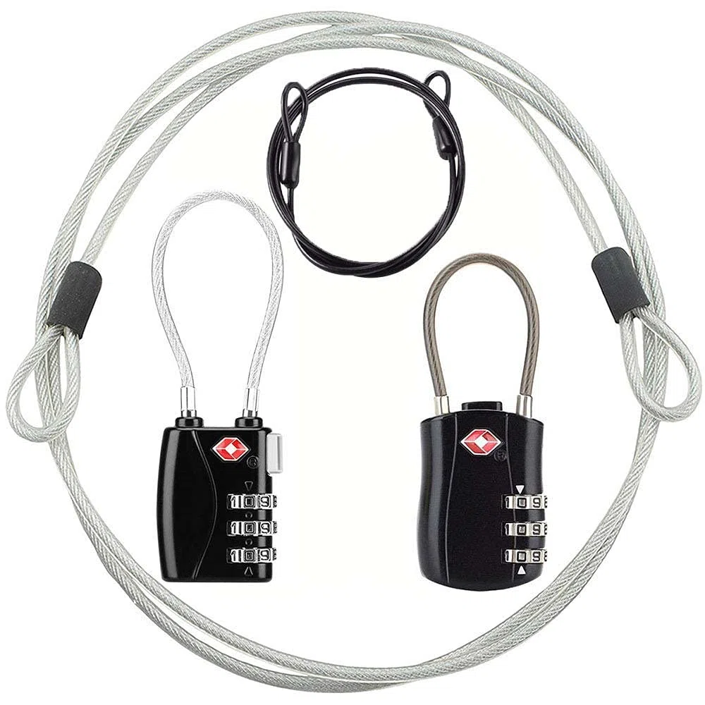 TSA - Lucchetto per bagagli, con combinazione di cifre e cavo in acciaio, lucchetto di sicurezza da viaggio, serratura codificata per valigie, borsa da viaggio, valigia, palestra, biciclette