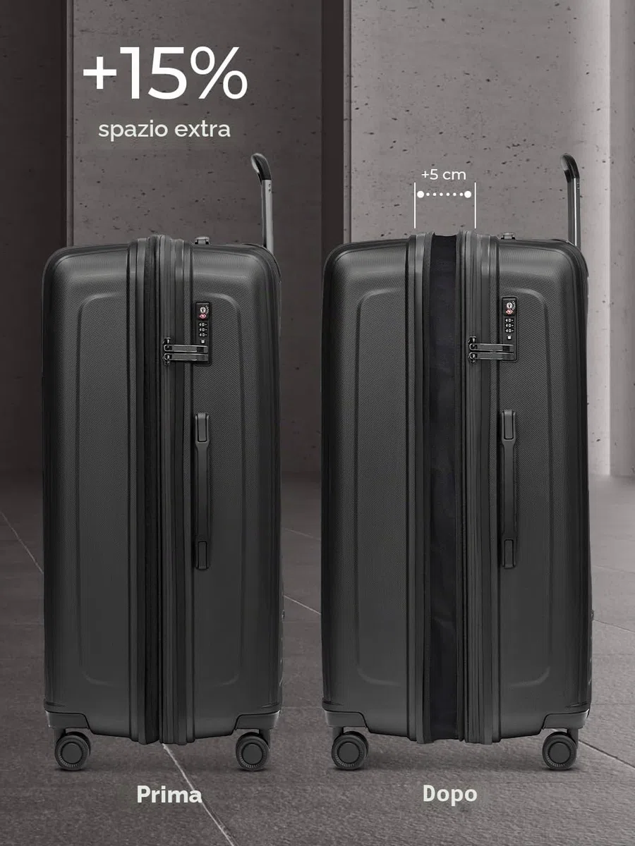 REDOLZ Set di valigie rigide 3 pezzi | S 55 cm con tasca laptop + M 66 cm + L 77 cm | Espandibili con soffietto | Ultra leggere | 4 ruote & TSA (Essentials 14)