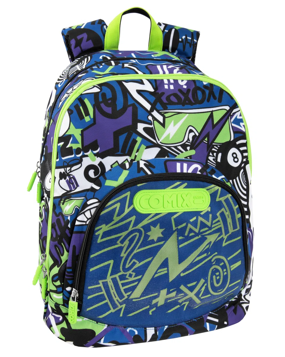COMIX - Zaino Scuola per Bambini e Ragazzi, Zaino Estensibile con Schienale Imbottito e Rinforzato, Spallacci Regolabili e Vano Principale, Tasca Frontale con Zip, 32x43Hx21 cm, Bright Boy