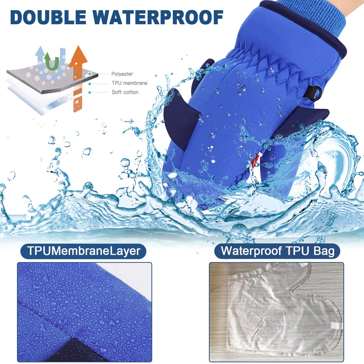 Guanti da Neve per Bambini TPU Impermeabile in Pile Termico Caldo Antivento in Morbido Cotone Anti-Perso Winter Snow Mitten per Bambini Ragazzi Ragazze 4-6 Anni