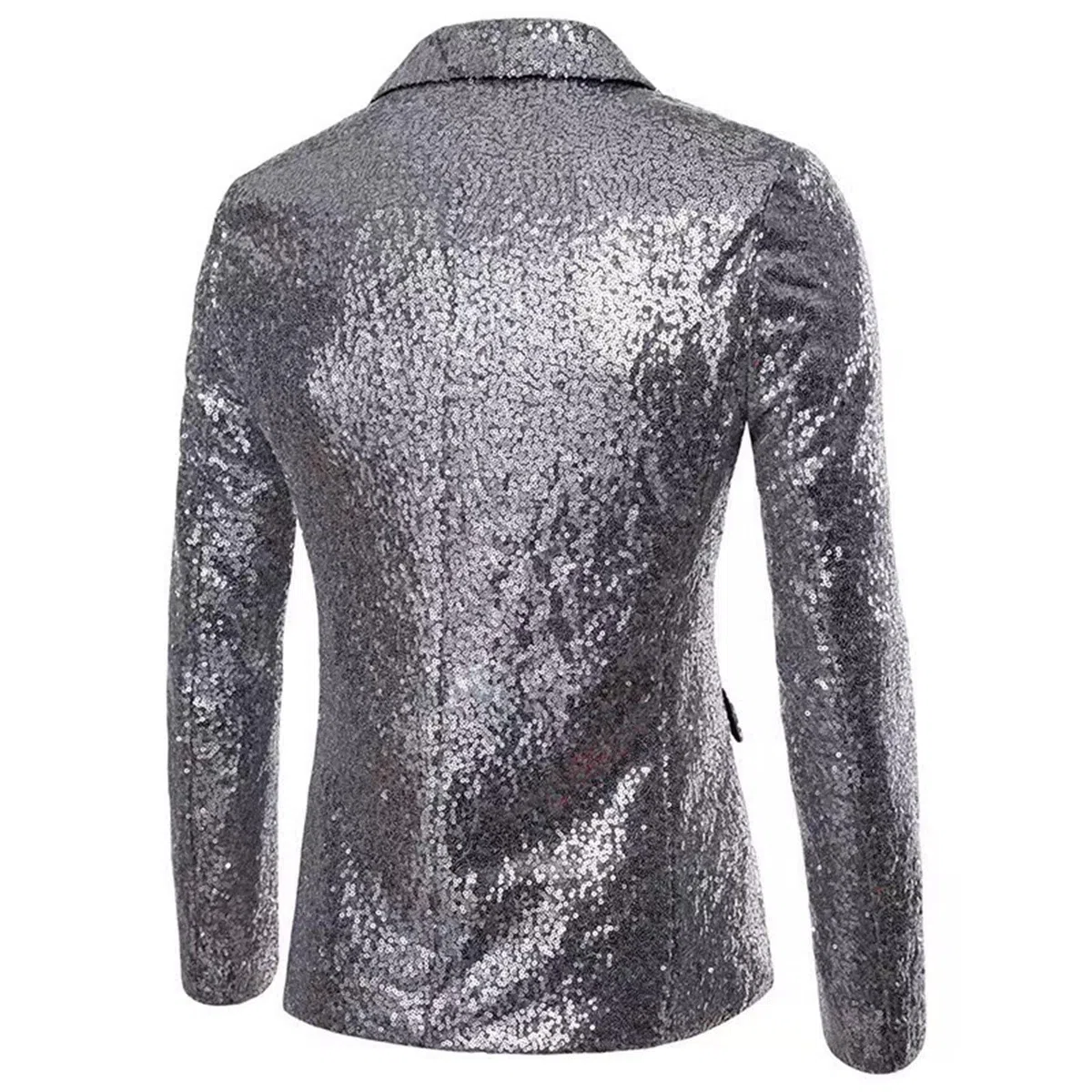 Set completo da uomo con paillettes giacca metallizzata 2 pezzi anni '80 outfit blazer e pantaloni lunghi lucidi smoking con paillettes Giacche Set con un bottone per lo sposo