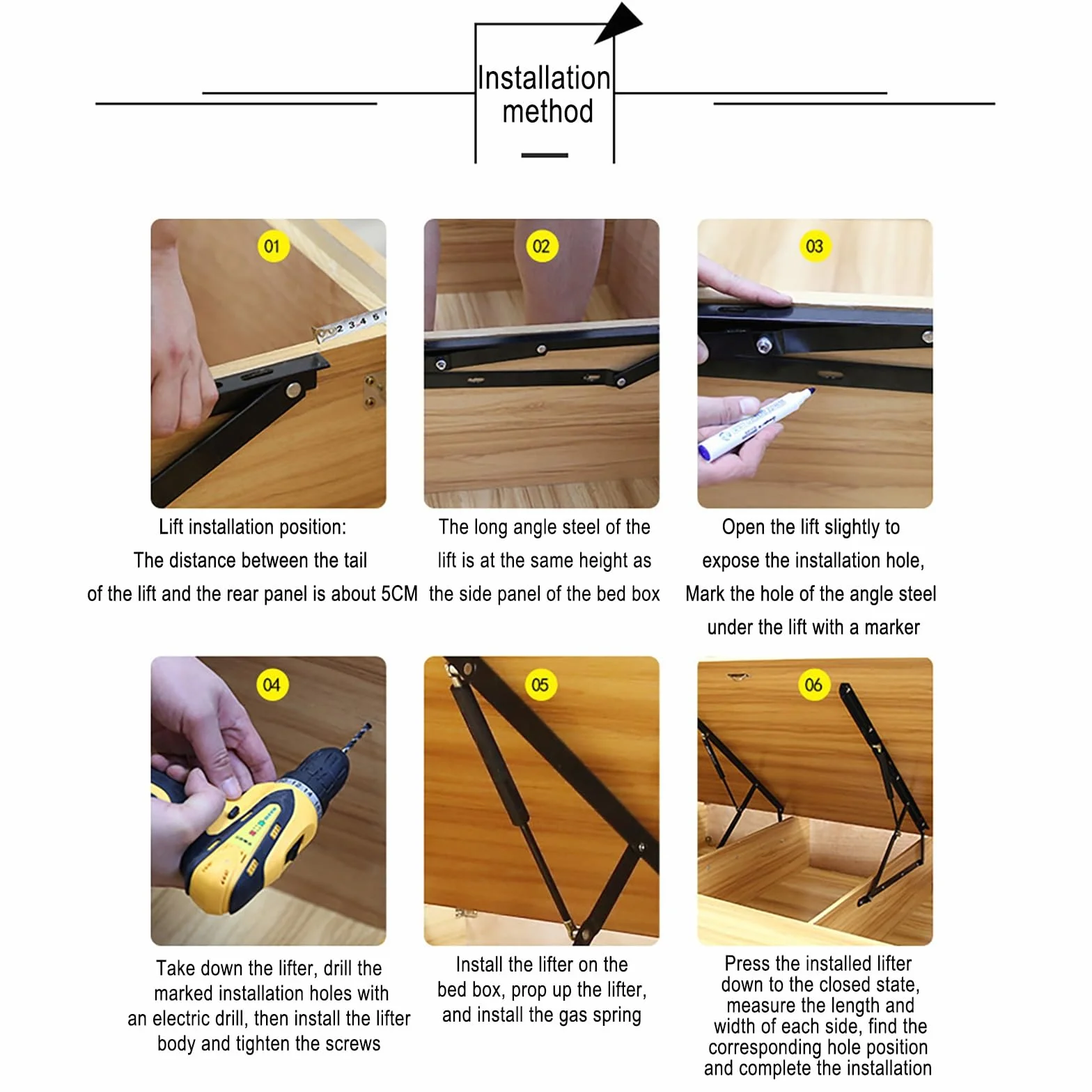 Kit di sollevamento for letto pieghevole con molla a gas, for impieghi gravosi, kit for a, ferramenta for mobili(Black,1500mm)