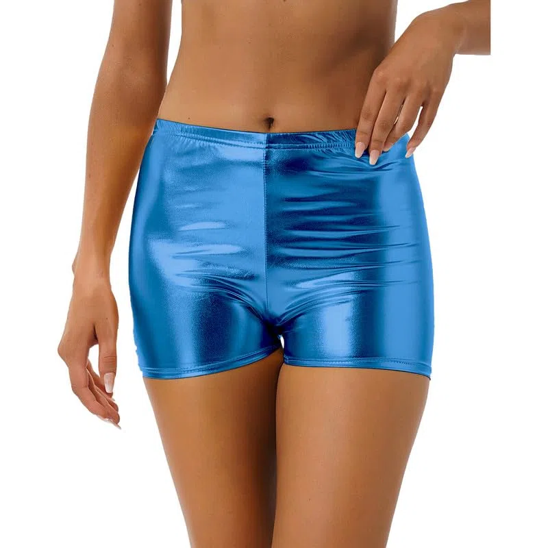 Pantaloncini metallizzati lucidi per ragazze, tinta unita ed elastici, perfetti per feste, balli, discoteche, concorsi, cheerleading, compleanni, Natale, vacanze