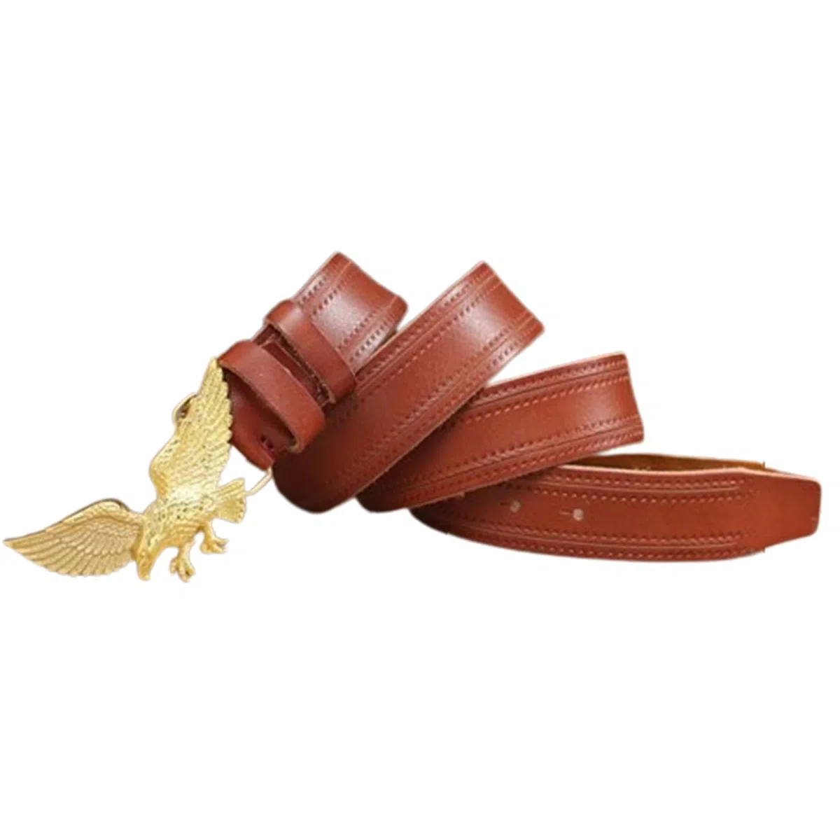 Donna Uomo Cintura A Scatto in Pelle con Incisione Dell'aquila Volante d'oro,Fibbia Occidentale Cinture da Cowboy Cowgirl Country(120cm/47, Reddish Brown)