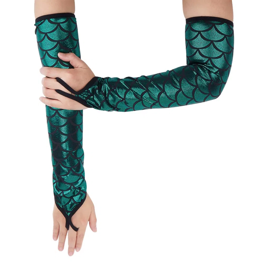 Fingerless Gloves Metallic Sparkly Mermaid Glove Summer Long Glitter Fashion Fish Scale Arm Sleeves Stage Mittens Bulk for Women Cosplay Costume Rave Party Birthday Accessories