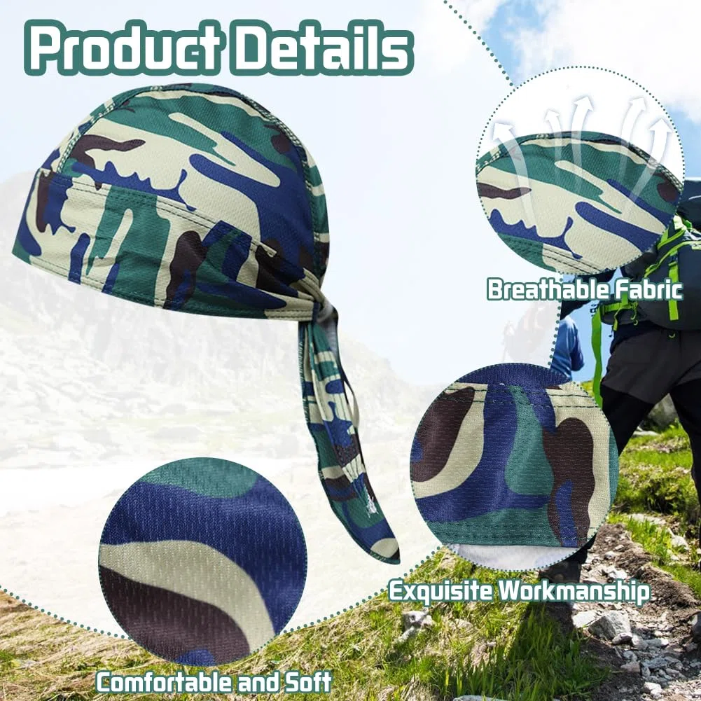 8Pcs Do Rag Skull Cap per uomo donna sudore traspirante Doo Rag casco fodera raffreddamento cappello moto ciclismo copricapo bandana beanie cappello, Motivo mimetico., 3-8