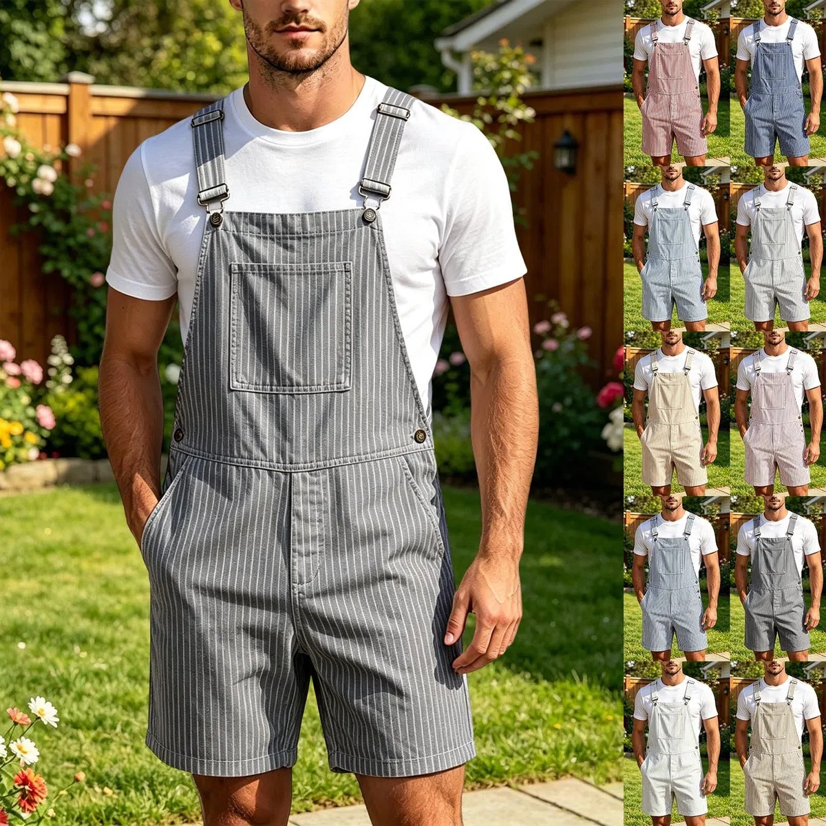 Salopette corta da uomo, pantaloni in jeans, salopette cargo retrò, salopette da lavoro, salopette larghe in denim, tuta estiva, abbigliamento da lavoro corto