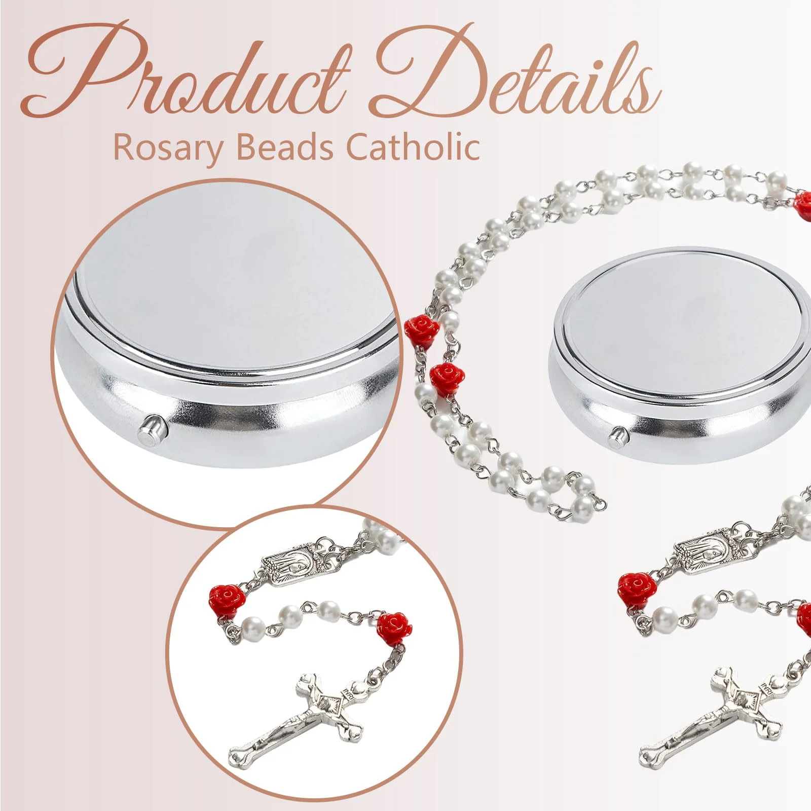 GlamRays Rosariene Pearls Catholic Confirmation Gifts for Teenage Girls Silver Simple Style Metal Gift Box White Imitation Pearl Rosary