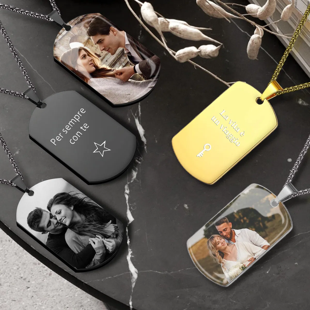 AAQ collana con foto personalizzata - Collana personalizzata con foto e testo per uomo e donna, Regalo donna uomo personalizzato per compleanno e Natale