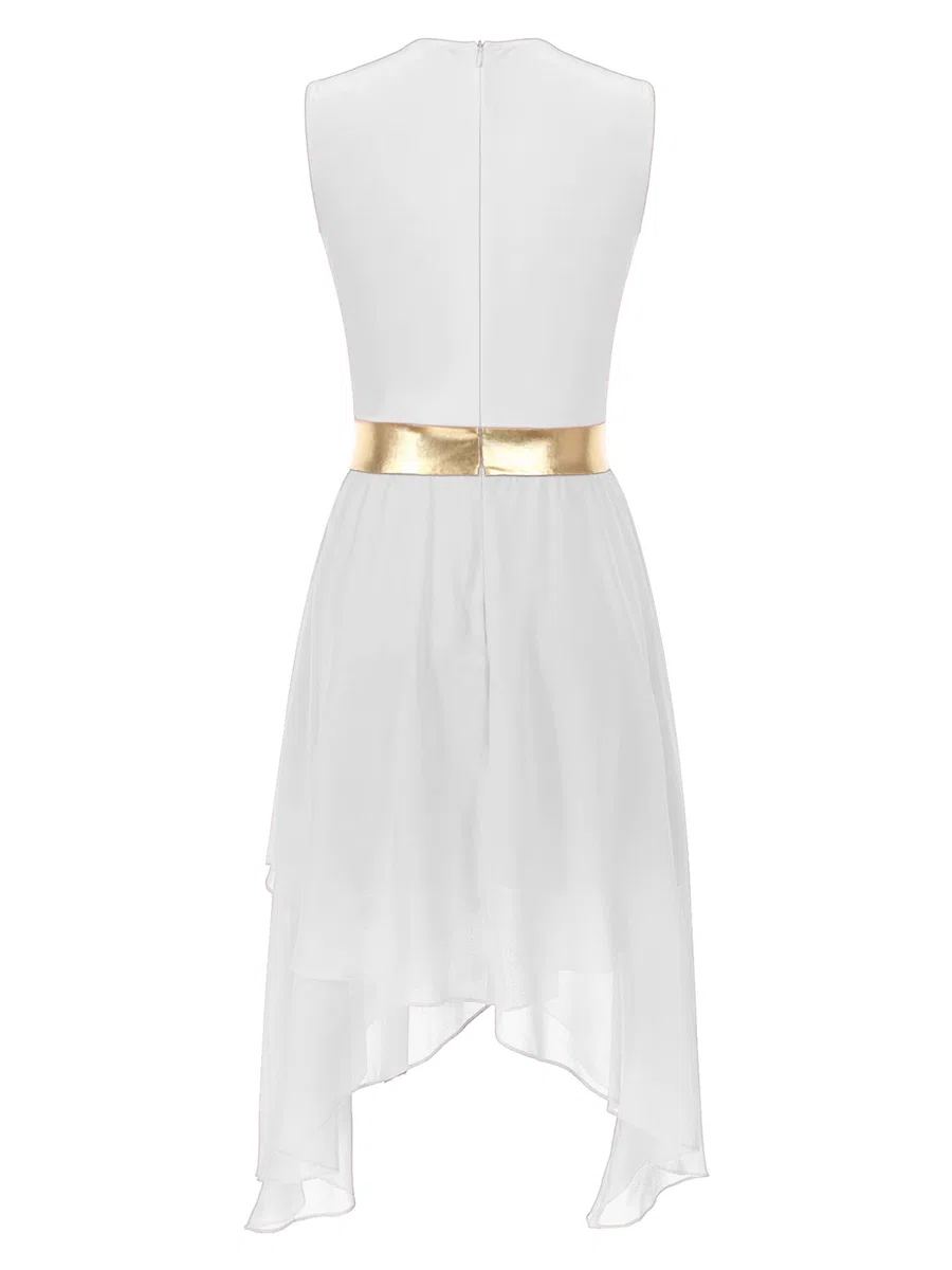 TiaoBug Vestito da Danza Moderna Lirica Donna Senza Maniche Abito da Ballo Latino Americano Contemporaneo con Orlo Irregolare Vestito da Balletto Dancewear Performance