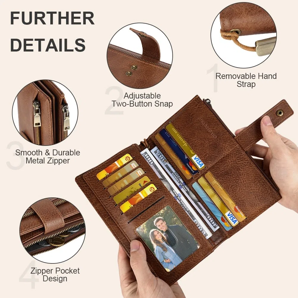 Vicloon Portafoglio Donna con Protezione RFID, Portafoglio Donna in Pelle PU, con 24 Scomparti per Carte di Credito, Tracolla Staccabile, Cerniera, Portafoglio Donna Grande, per Borse a Mano