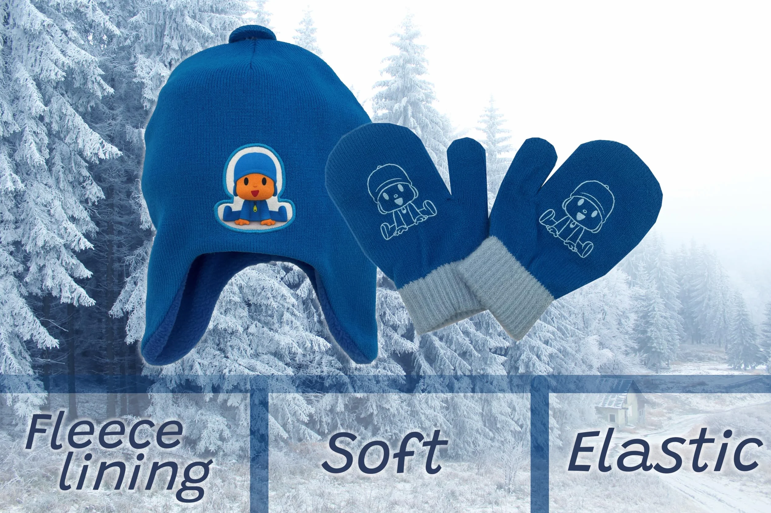 CYPBRANDS Pocoyo Gorro Y Guantes Set di Accessori Invernali, Blu, Estandar Unisex-Bambini e Ragazzi