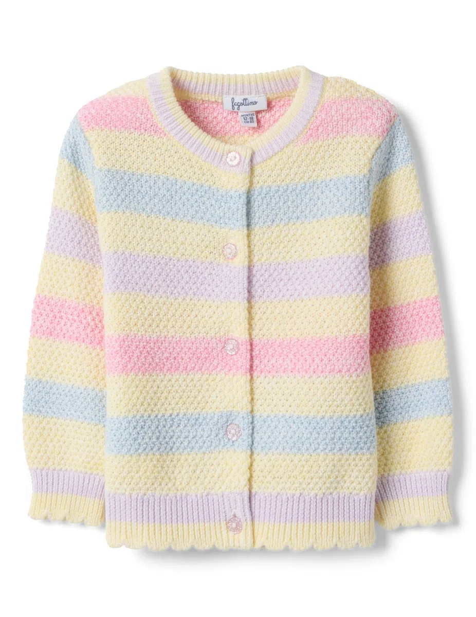 OVS Kids Cardigan in Puro Cotone a Righe Multicolor da Bimba Regular Fit