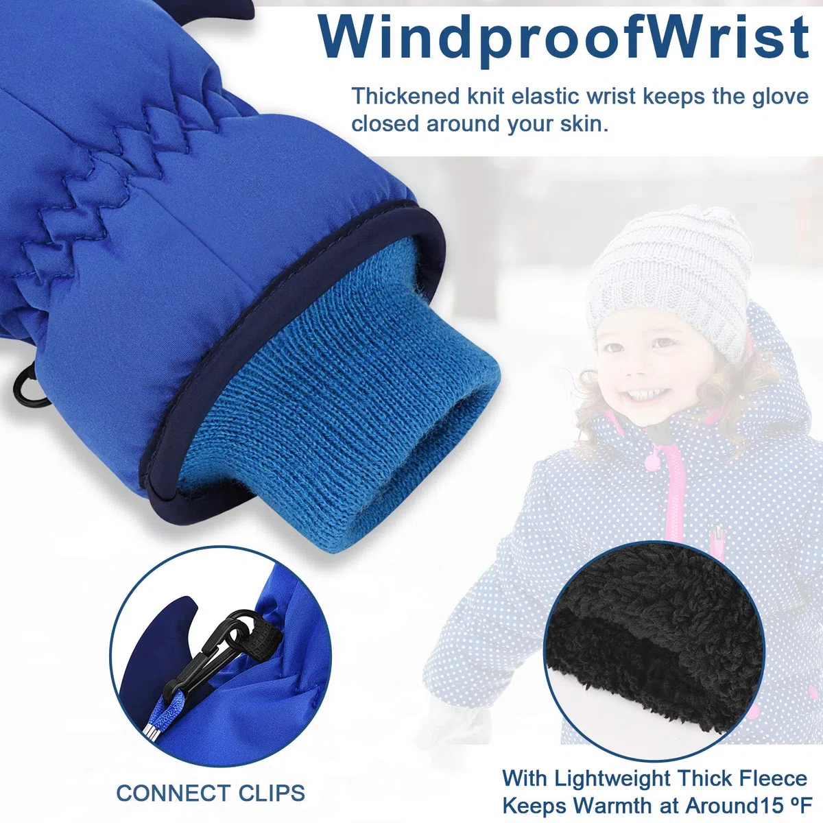 Guanti da Neve per Bambini TPU Impermeabile in Pile Termico Caldo Antivento in Morbido Cotone Anti-Perso Winter Snow Mitten per Bambini Ragazzi Ragazze 4-6 Anni