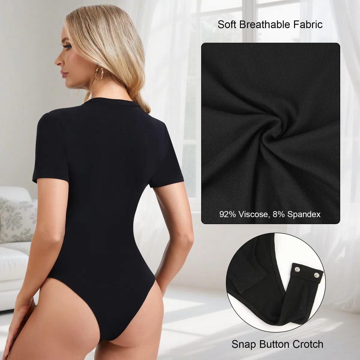 SHAPERIN Body da donna con scollo rotondo, a maniche corte, da donna, casual, estivo, top