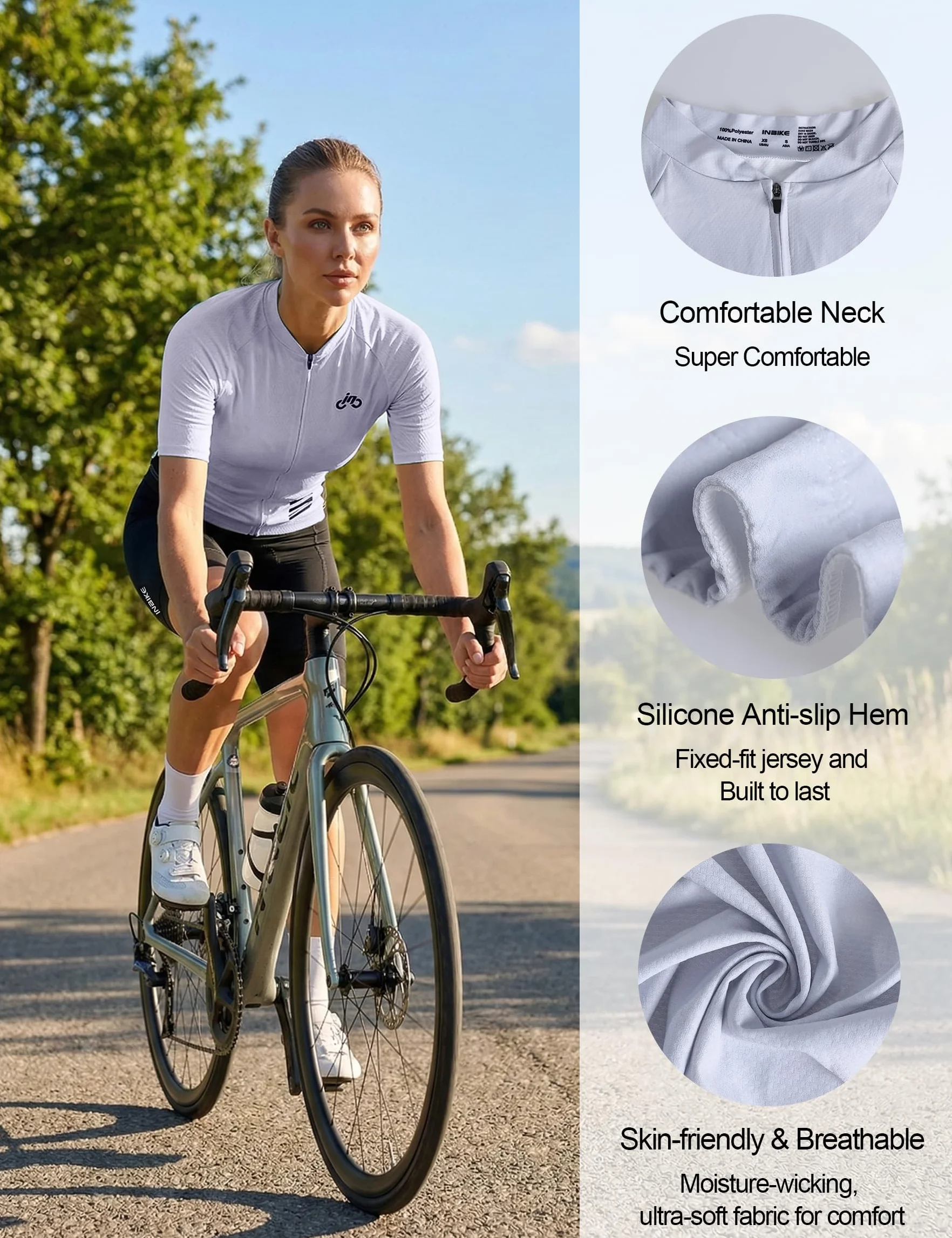 INBIKE Completo Ciclismo Donna Estivo Maglia Ciclismo Manica Corta + Salopette Imbottite 3D Completo Bici Traspirante Riflettente Asciugatura Rapida Elasticità Leggero DM