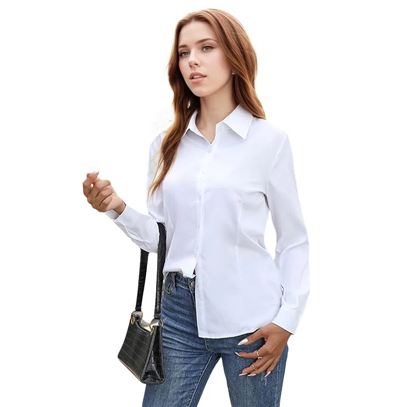 Camicie Bianche per Le Donne,Pulsante a Maniche Lunghe Top Casual,Tops Stretch di Base per I'ufficio