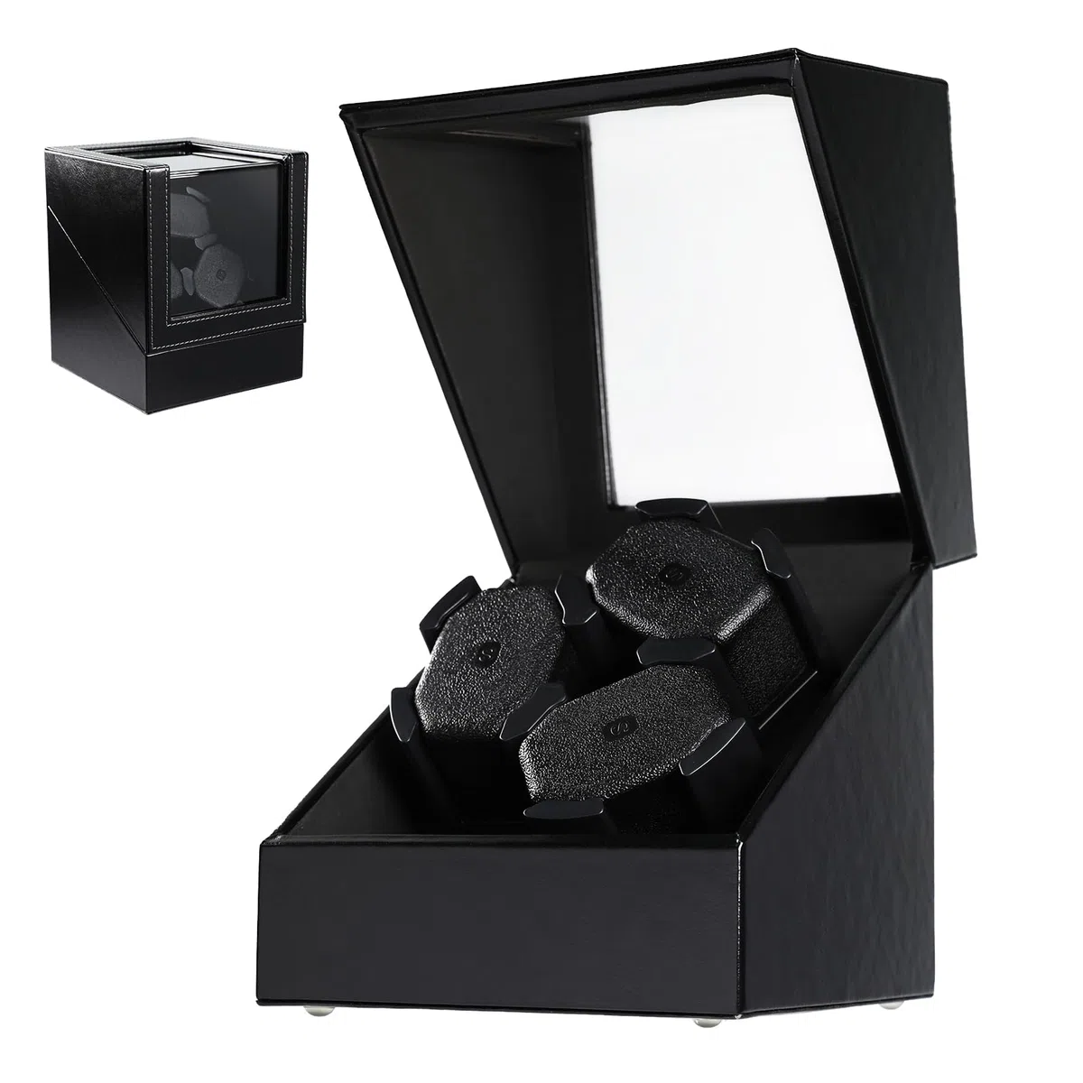 Caricaorologi Automatico per 3 Orologi, con Sensore di Luce Intelligente, 2 Modalità di Rotazione, Cuscini in Memory Foam, Caricaorologi Rotante Automatico con Rivestimento Esterno in Ecopelle
