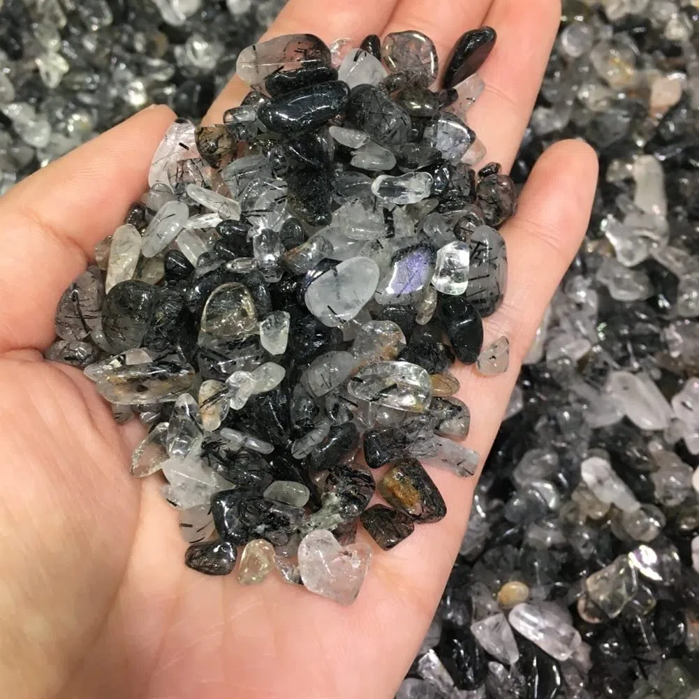 Pietre preziose for la decorazione Quarzo nero naturale Pietra rutilata Tormalina Ghiaia Capelli di cristallo di rocca Campione di quarzo Acquario Decorazione del giardino Cristallo Aura decorazione d