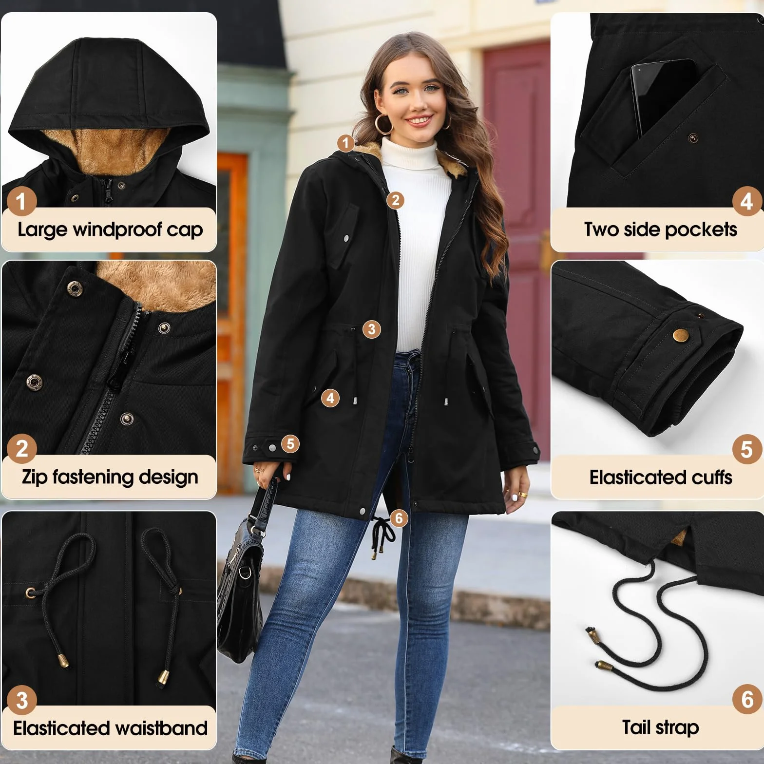 Vancavoo Cappotto Giubbotto Donna Parka Invernale Giacca Cappotti Imbottita Caldo Felpa con Cappuccio Media Lugghezza Giaccone Outdoor