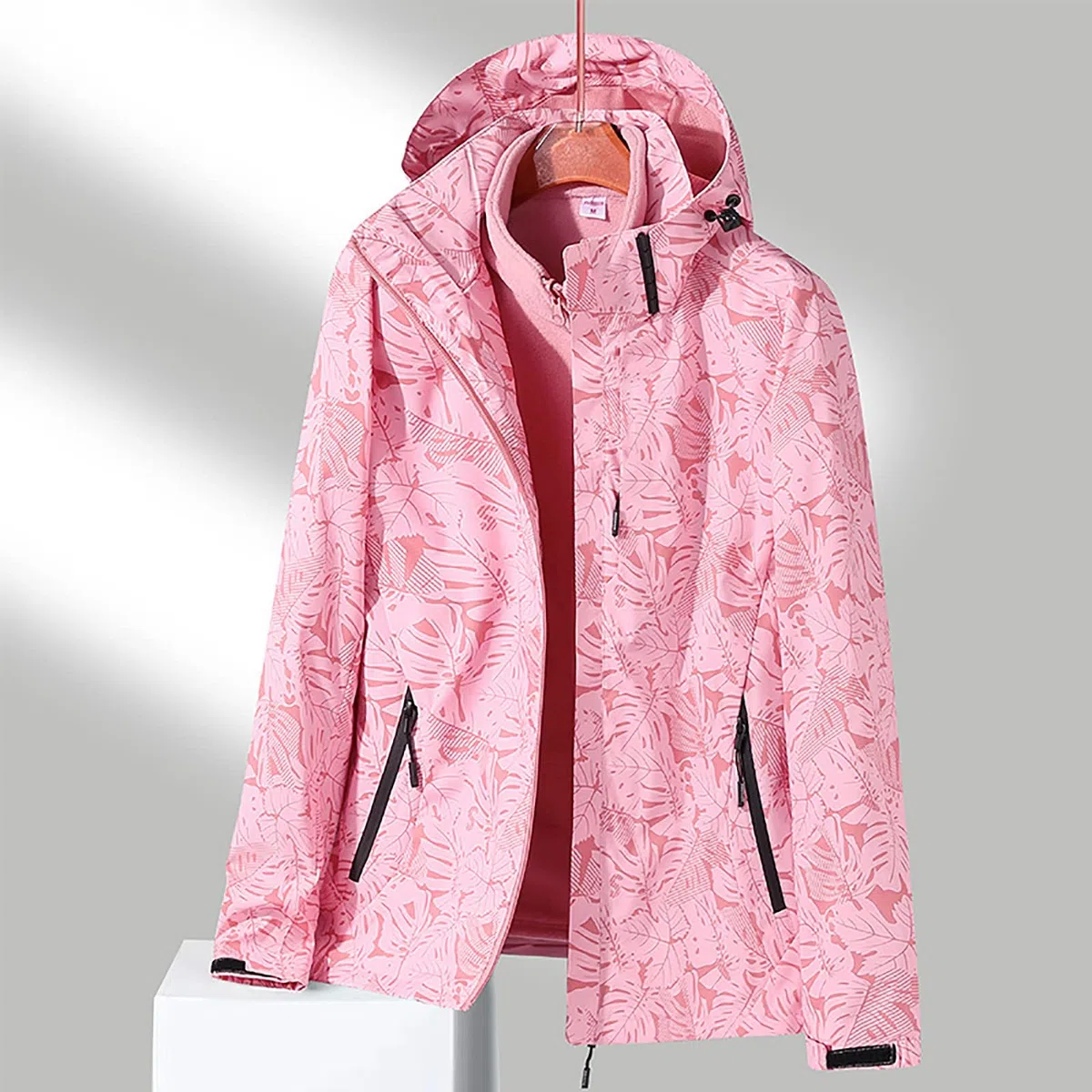Giacca da Donna All'Aperto Antivento Traspirante Stampa Floreale in Pile Caldo Tuta Alpinismo Piumino E Antipioggia Impermeabile con Cappuccio Sportiva Anti Pioggia A Vento Tecnica