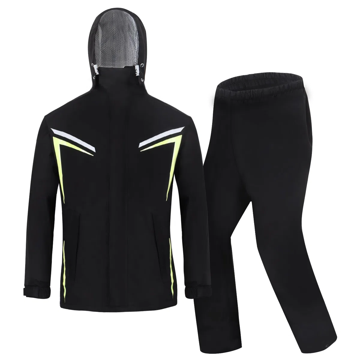 Tuta Antipioggia da Uomo Giacca Impermeabile e Tuta Pantalone Impermeabile Giacca Antipioggia Unisex Giacche da Ciclismo con Cappuccio con Catarifrangenti di Sicurezza