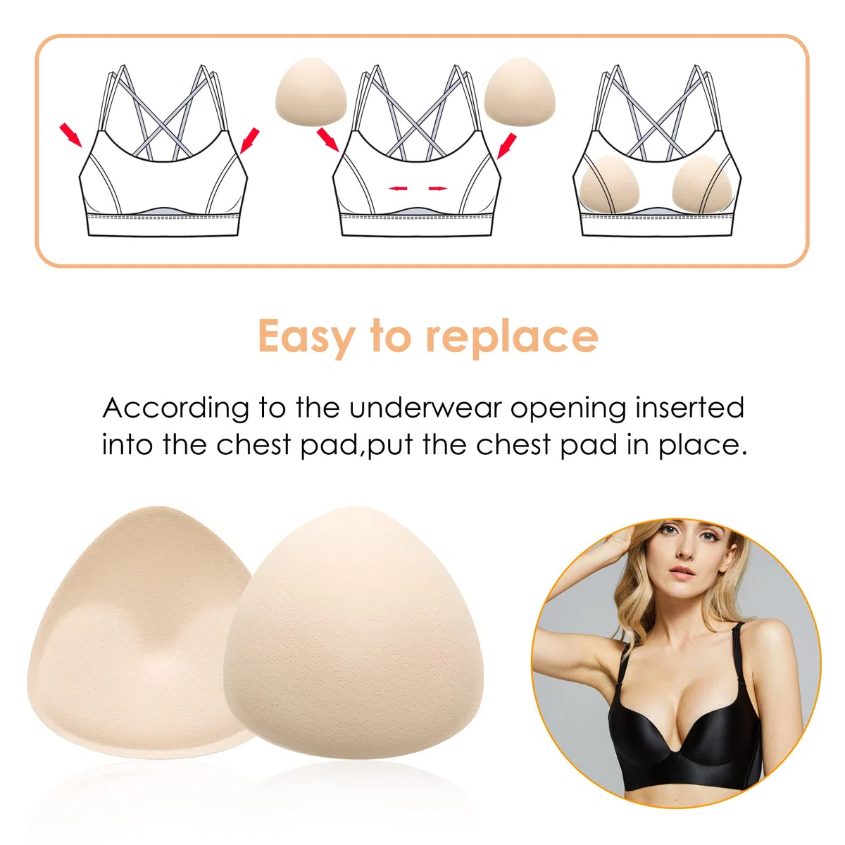 WLLHYF inserti per reggiseno triangolare traspiranti colore della pelle imbottitura seno rimovibile morbidi donne e ragazze