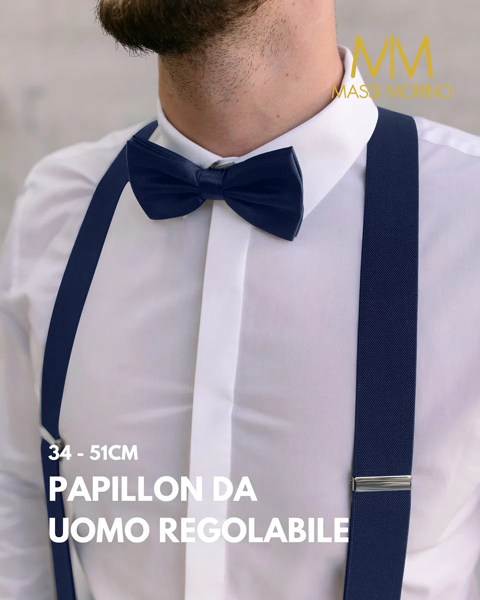 Massi Morino I Set Bretelle con Papillon I Bretelle Elastiche a Y con Fermagli I Larghezza 3,5 cm I Lunghezza Regolabile I Papillon Preannodato
