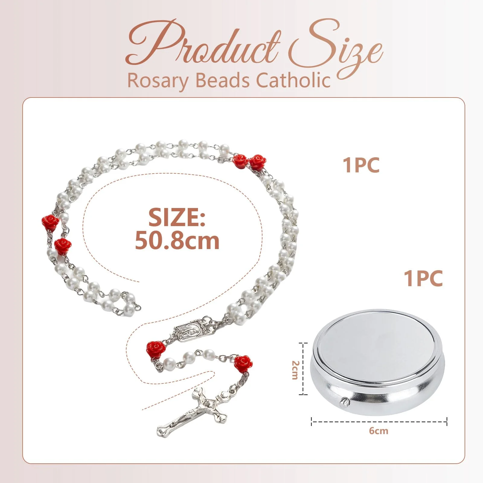 GlamRays Rosariene Pearls Catholic Confirmation Gifts for Teenage Girls Silver Simple Style Metal Gift Box White Imitation Pearl Rosary