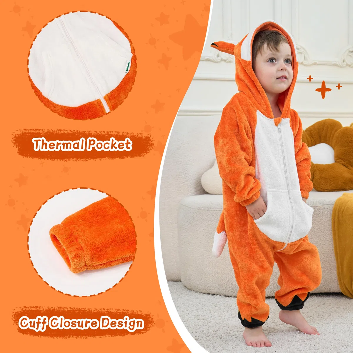 LOLANTA Costume Animale Unisex per Bambini, Tutina in Flanella Morbida con Cappuccio, Vestiti Animale Carnevale Bambino, 1-5 Anni