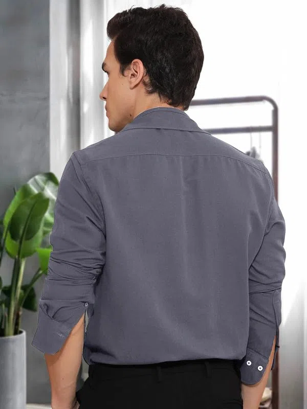 Tee Projekt Camicia da ufficio in cotone, tinta unita, da uomo, per il tempo libero, da uomo, con maniche lunghe e colletto aperto