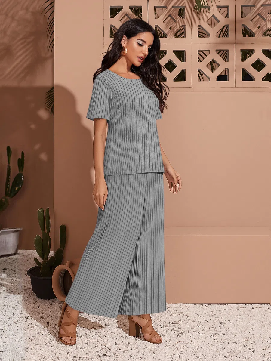 Toochki Pigiama da donna con top e pantaloni, tuta da notte coreana, set leggero con stampa a righe, biancheria da notte morbida e confortevole per ragazze e donne, set coordinato