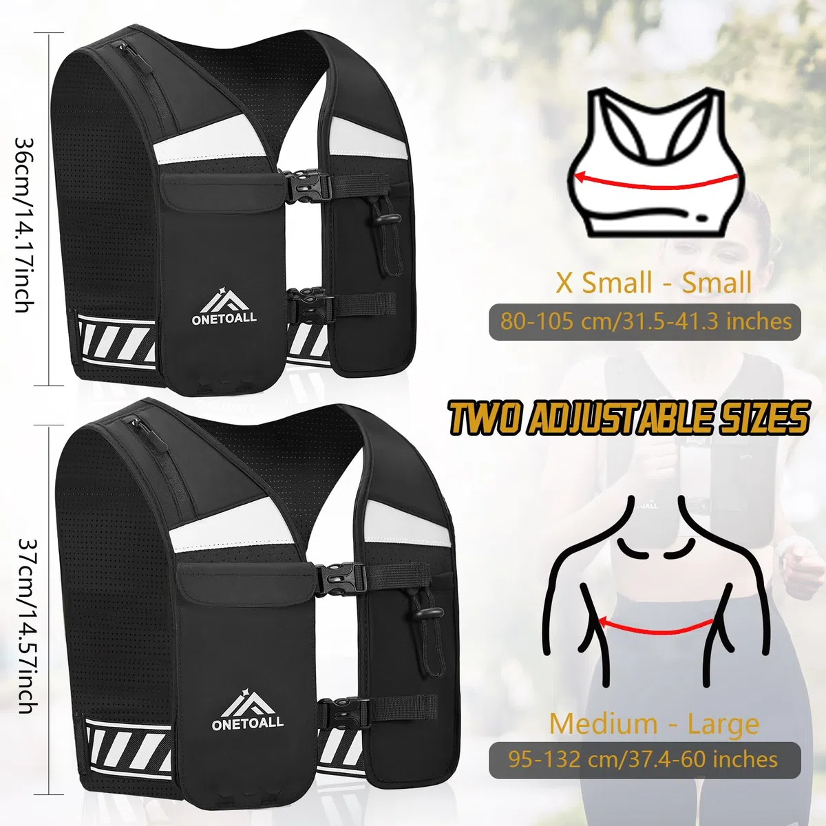 ONETOALL Gilet Running per Uomo e Donna, Running Vest Leggero e Traspirante, Zaino Trail Running per Porta Telefono Corsa con Multi-Tasche e Cintura Riflettente Regolabile, Sicurezza per Corsa