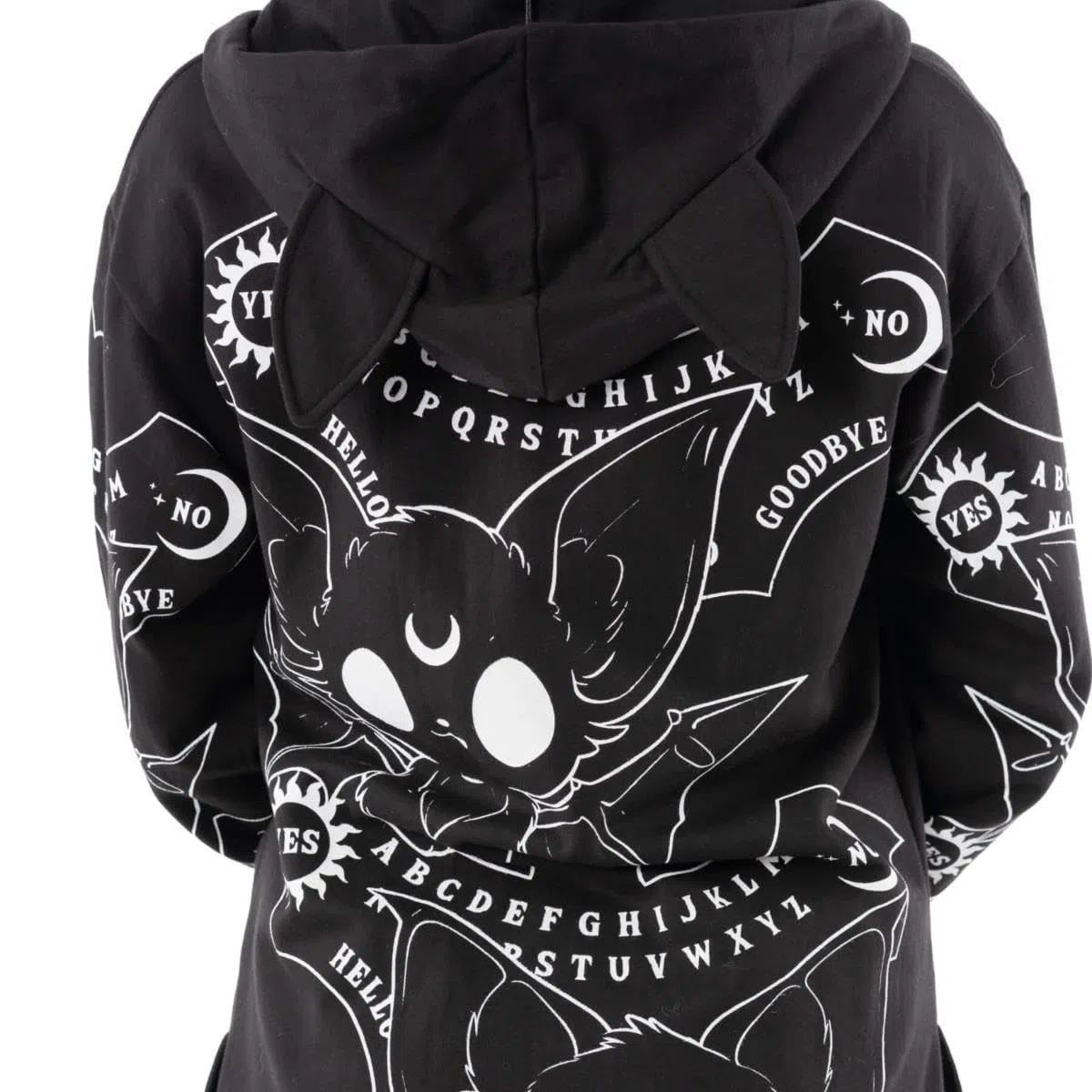 Heartless Felpa con Cappuccio Ouija Bats - Felpa con Orecchie di Pipistrello Gotico Nero, Stile Occulto Alternativo, Nero, 2XL