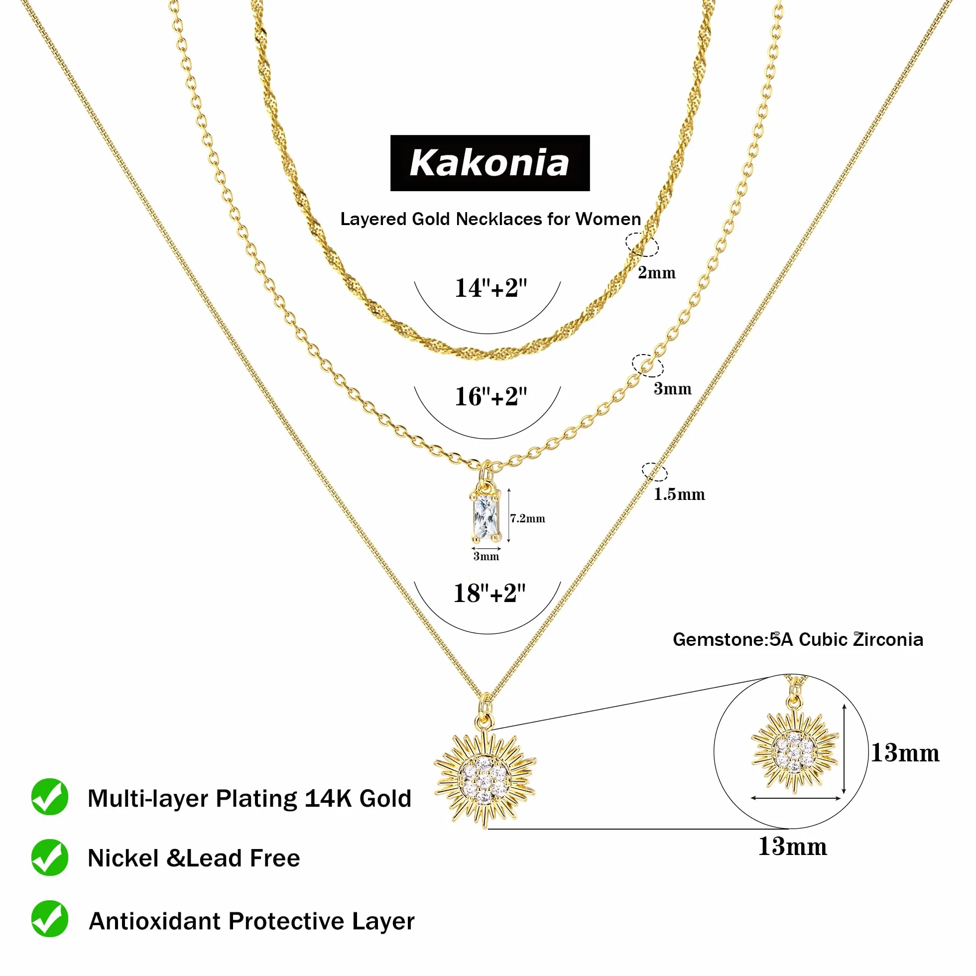 Kakonia Collane Oro per Donna, Collana Oro Strato, Collana Pendente Placcata in Oro 14K, Set Collane Choker Semplici, Collane Oro Delicate, Gioielli Trendy Impilati per Donna