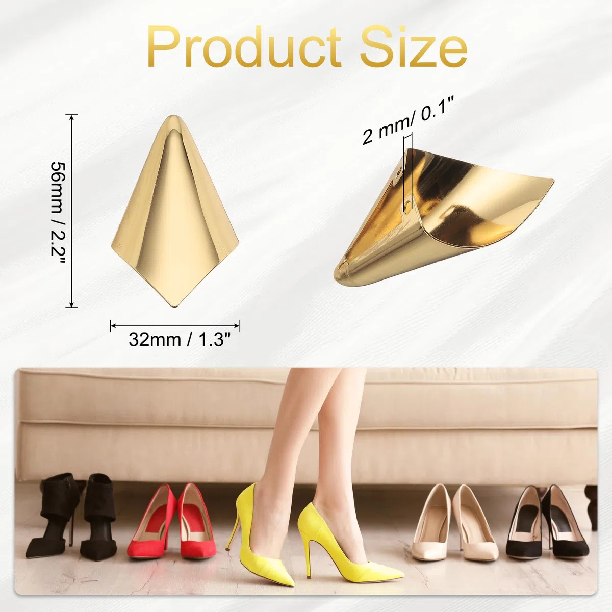 QUARKZMAN 2Pz Para-Punta Metallico per Scarpe Copri-Punta Tacchi Alti Riparazione Punte Protezione Scarpe Eleganti, Protezione Punta Scarpe da Sera (Oro, 32mm)