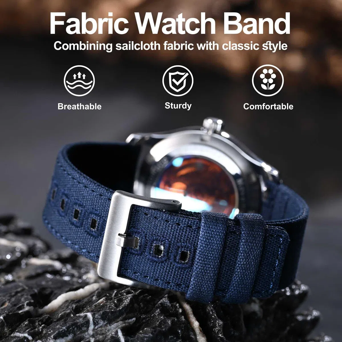 WOCCI Cinturino per Orologio, Tessuto in Tela per Vele, Sgancio Rapido, Compatibile Lug Larghezza 18mm 19mm 20mm 22mm 24mm