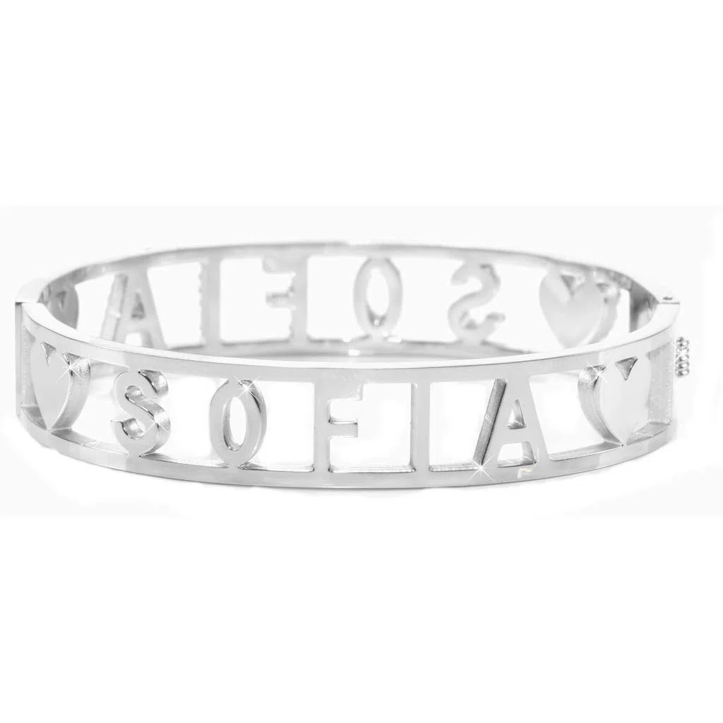 Flowers Bracciale Rigido Acciaio con Nome Vari e Zirconcini Sacchettino in tessuto Scritta nome ricoperta di strass Brillantissimi Bracciale a Manetta Donna Chiusura a molla Idea Regalo