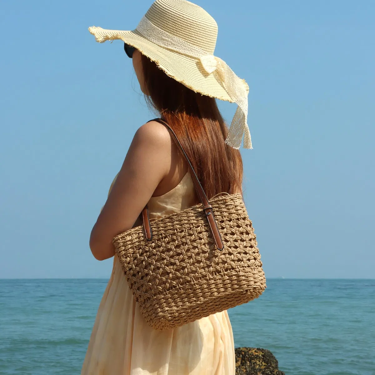SUKUTU Donne Carta Corda di paglia intrecciata Borsa di paglia intrecciata Vacanze estive Tote Bag Spiaggia intrecciata Borsa di paglia a Tracolla