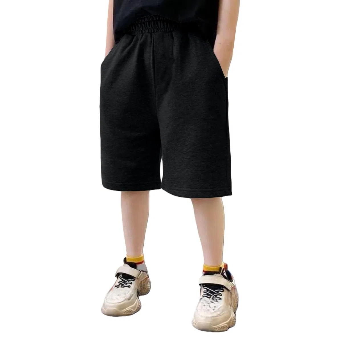 Ragazzi Lunghezza Al Ginocchio Pantaloncini Atletici Bambini Estate Cotone Bermuda Shorts Adolescenti Elastico Vita Casual Sport Basket Pantaloni Baggy Morbido Tinta unita Joggers Pantaloni della tuta