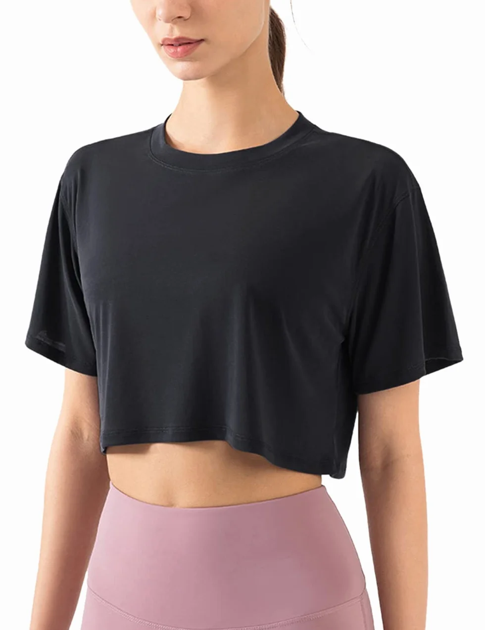 Donna Fitness Allenamento Top Corto Manica Corta Yoga Magliette Atletico Running Magliette Sportive