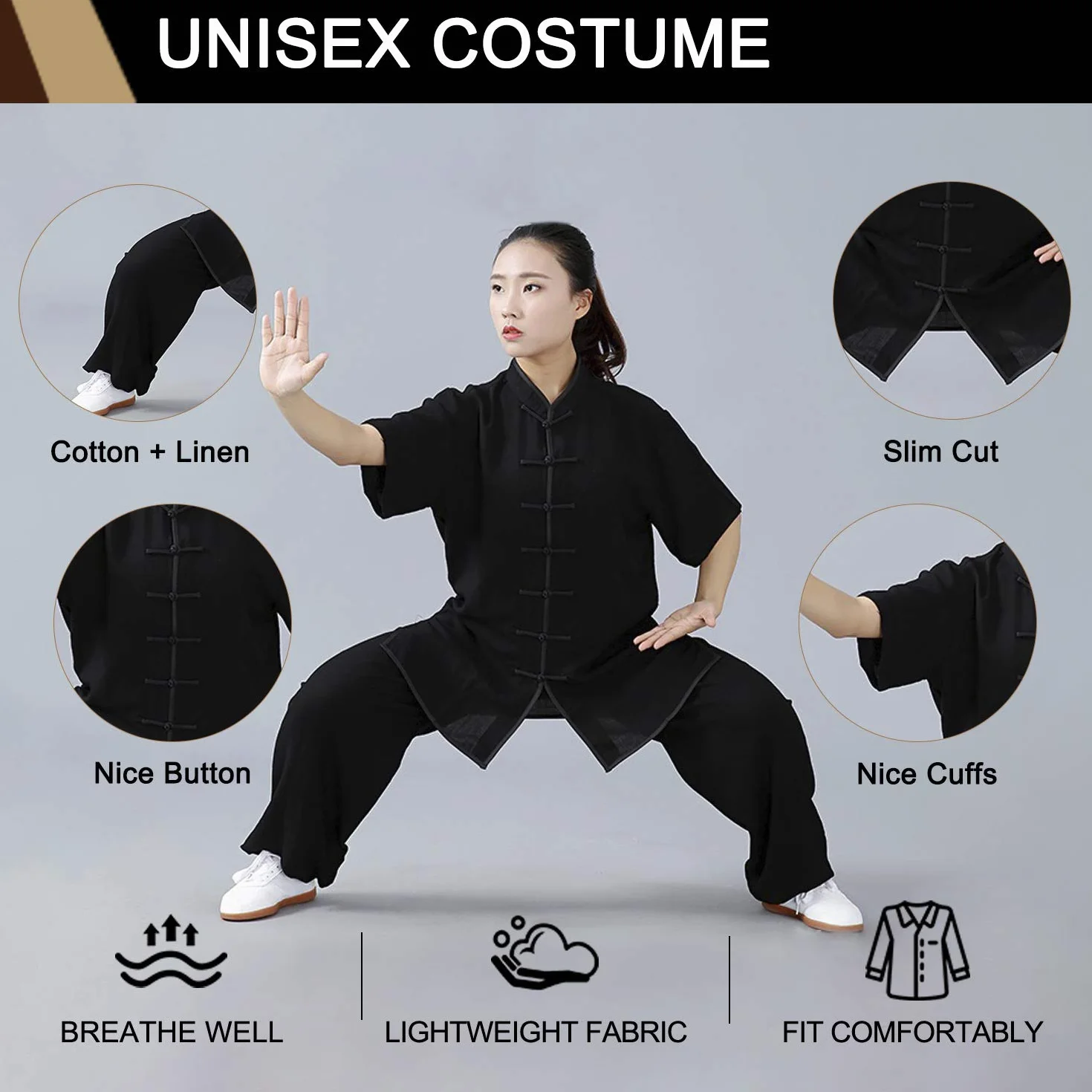 BBLAC 2KEY Tai Chi Abbigliamento | Unisex Kung Fu e Arti Marziali Uniforme | Wing Chun Uniforme| Abbigliamento per Meditazione e Qigong