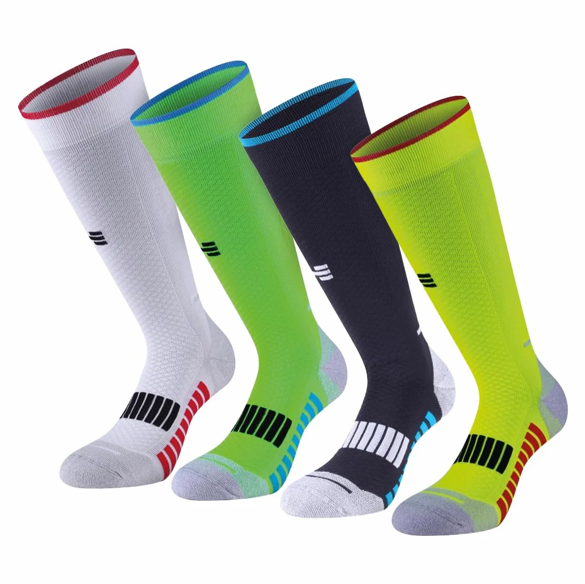 R-EVENGE Kit 4 Calze Running lunghe per la corsa indoor, outdoor, trekking e tempo libero con rinforzo sulla punta e tallone.