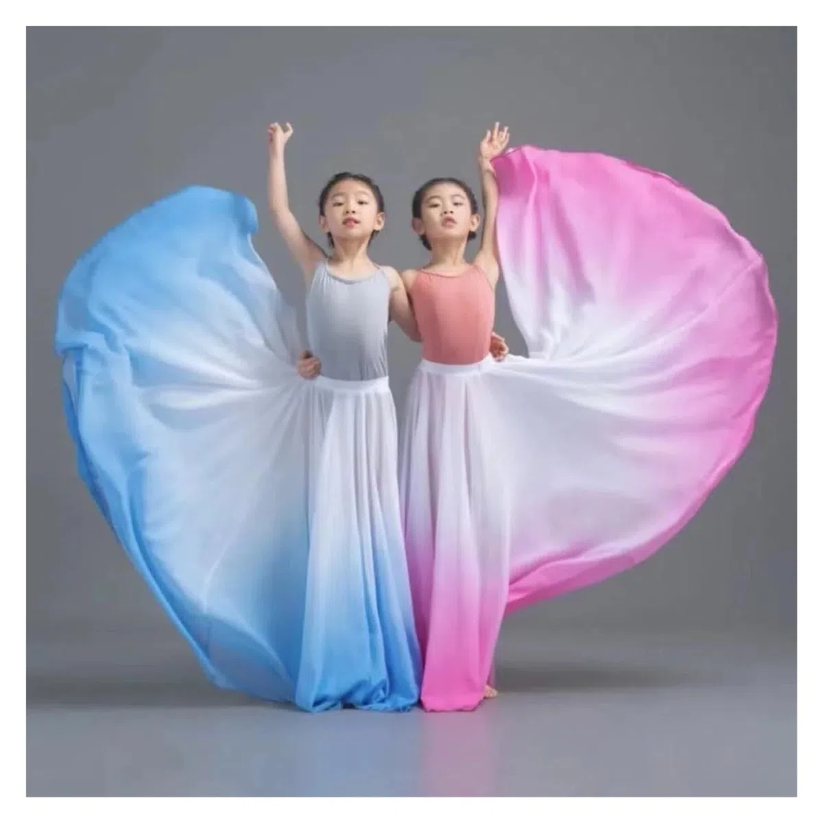 Gonna swing in chiffon per bambini, per danza Wanjiang Dance a 720 gradi, in chiffon, etnica classica, pratica di danza classica, adatta per spiaggia, gonna in tinta unita, pratica di danza del ventre