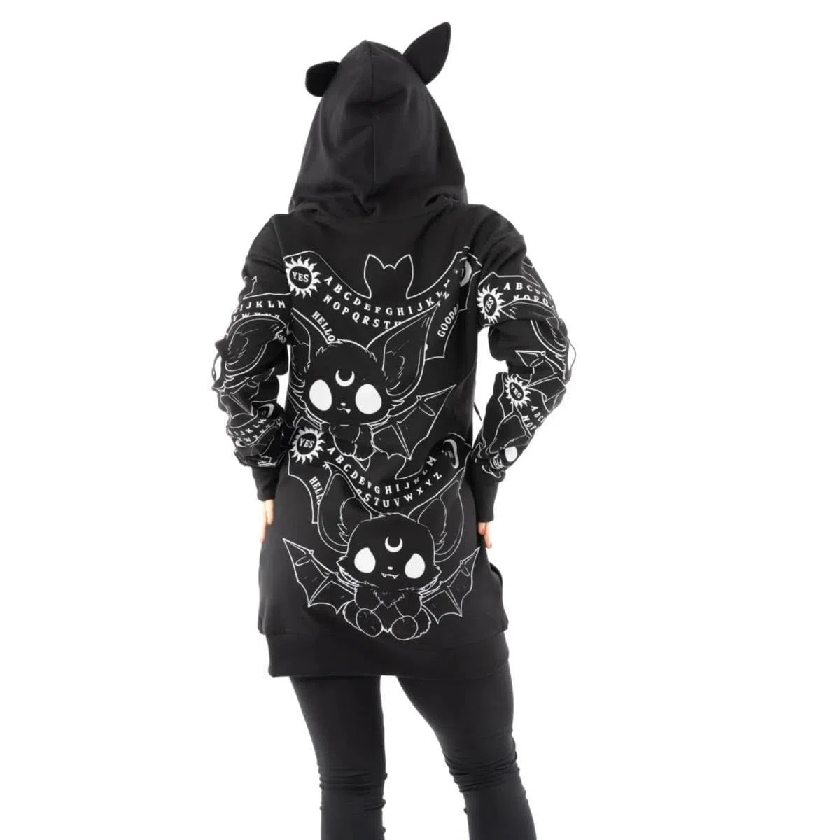 Heartless Felpa con Cappuccio Ouija Bats - Felpa con Orecchie di Pipistrello Gotico Nero, Stile Occulto Alternativo, Nero, 2XL