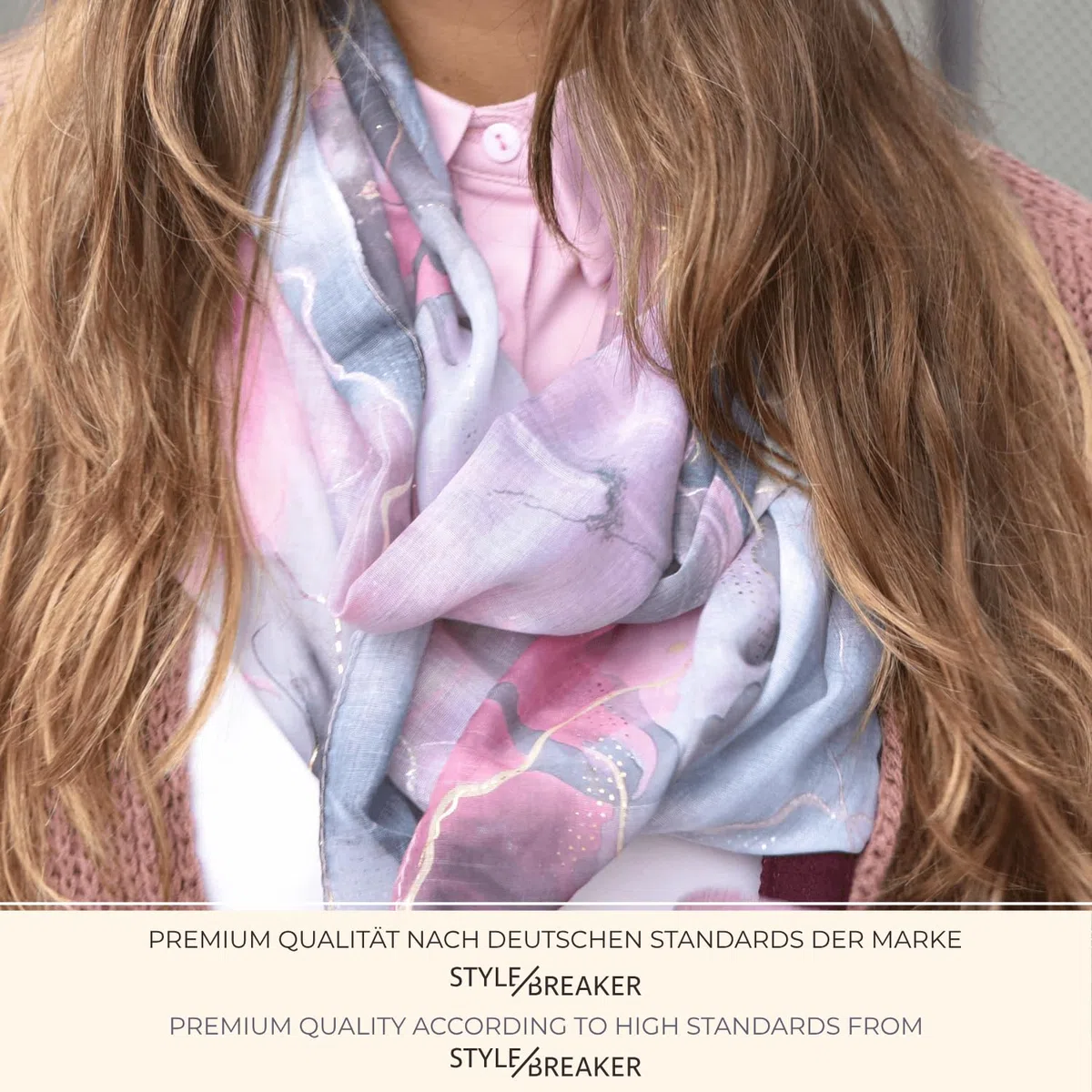 styleBREAKER sciarpa ad anello da donna Aquarell Glow con accenti metallici | sciarpa leggera, morbida, fluida e traspirante per la primavera e l'estate