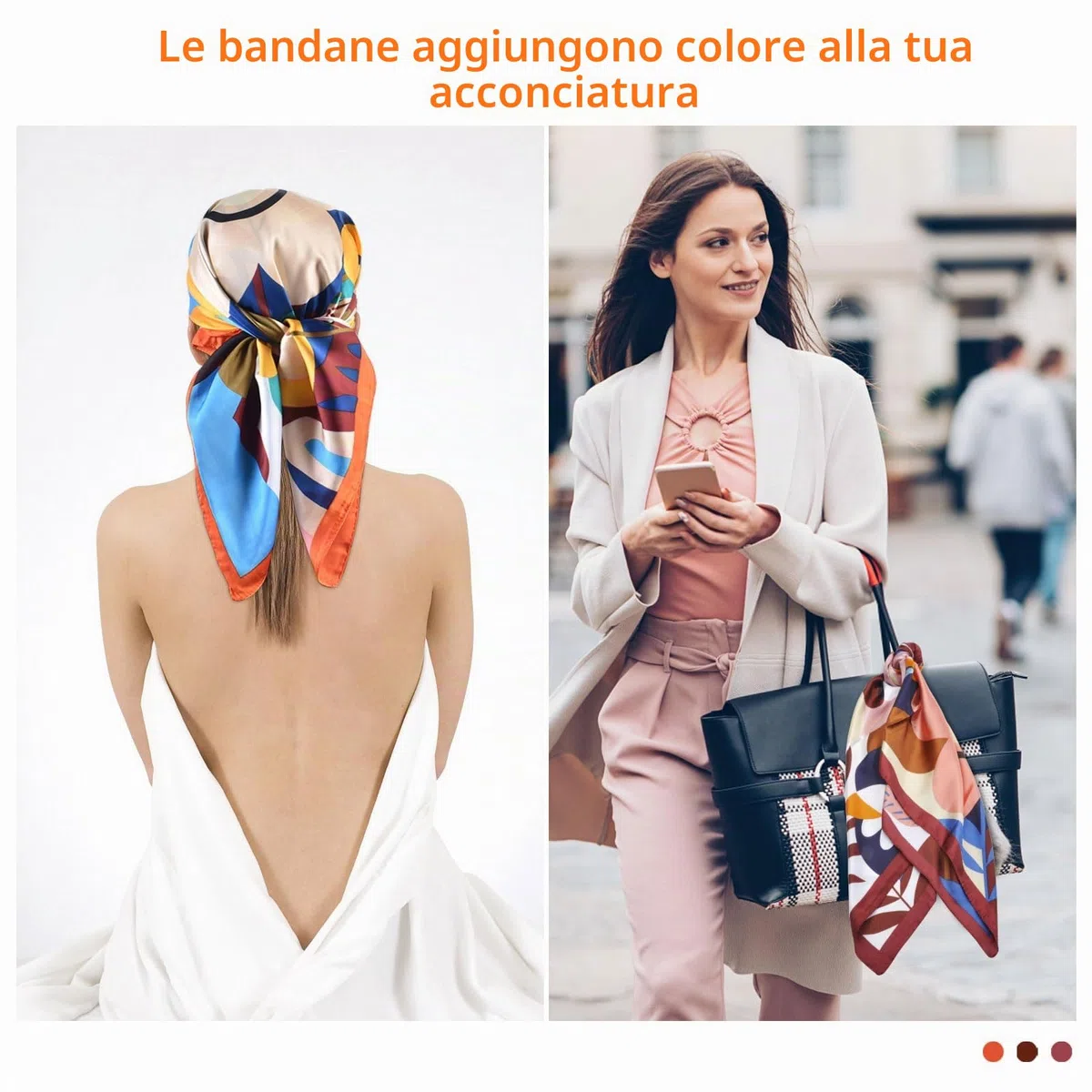 Set di 4 sciarpe di seta da donna - Foulard 90x90 cm, fazzoletto da collo, bandana e sciarpa per capelli, sciarpe quadrate estive, eleganti accessori per capelli con foulard di raso