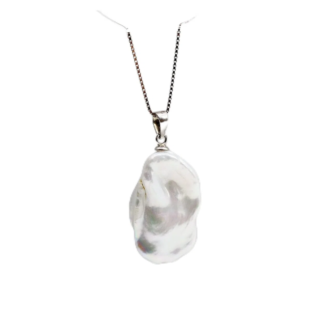 Collane da donna Collana con ciondolo ragazza, stile barocco, perla piatta irregolare, collana in argento sterling 925, collana in argento da donna accessori alla moda