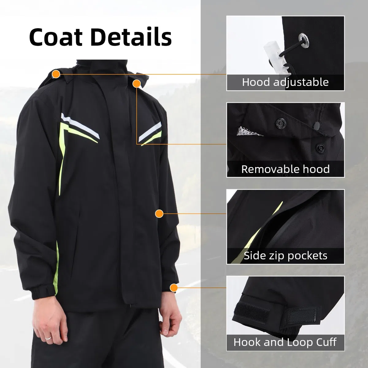 Tuta Antipioggia da Uomo Giacca Impermeabile e Tuta Pantalone Impermeabile Giacca Antipioggia Unisex Giacche da Ciclismo con Cappuccio con Catarifrangenti di Sicurezza